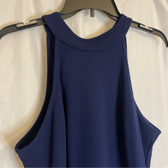 WOOSEA Women’s Navy Blue Halter Neck Sleeveless Full Length Ruffle Dress Large - Picture 6 of 11